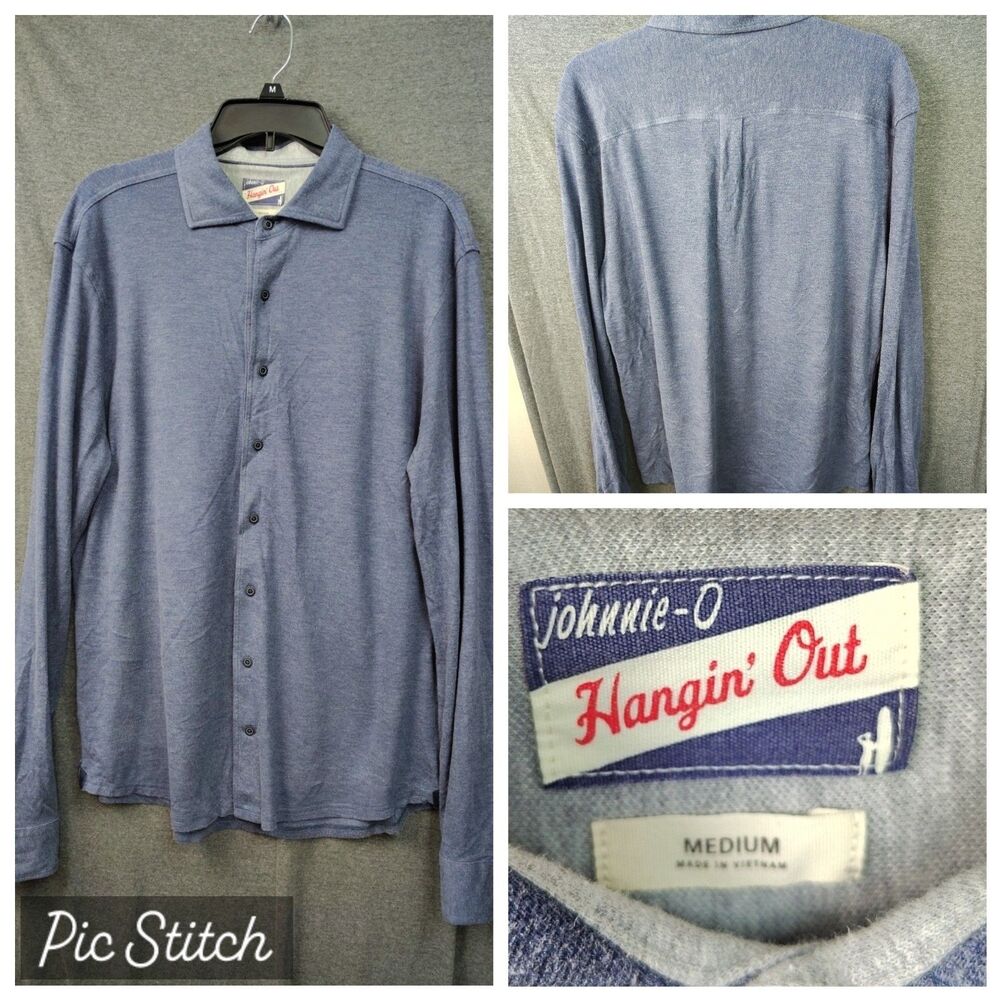 Johnnie -O Hanging out casual cotton button down shirt Size M solid blue